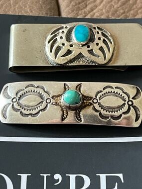 Silver and Turquoise money clip and beret
